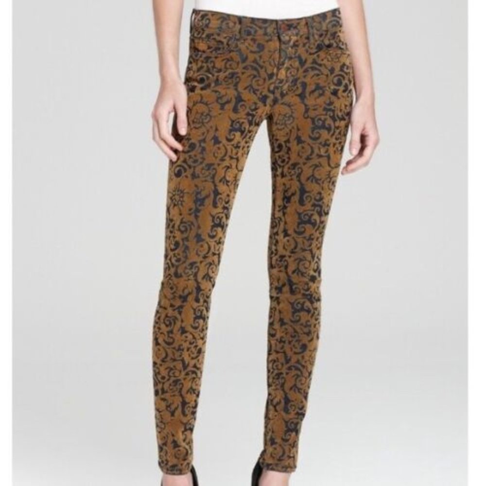 J BRAND *** SALE *** Gold Flocked Brocade Low Rise Skinny Jeans sz 24